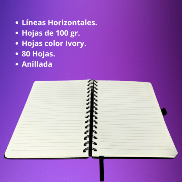 Libreta de Notas A5 Azul Oscuro Anillada Con Elástico/100gr x 80 Hojas Adetec - Imagen 3