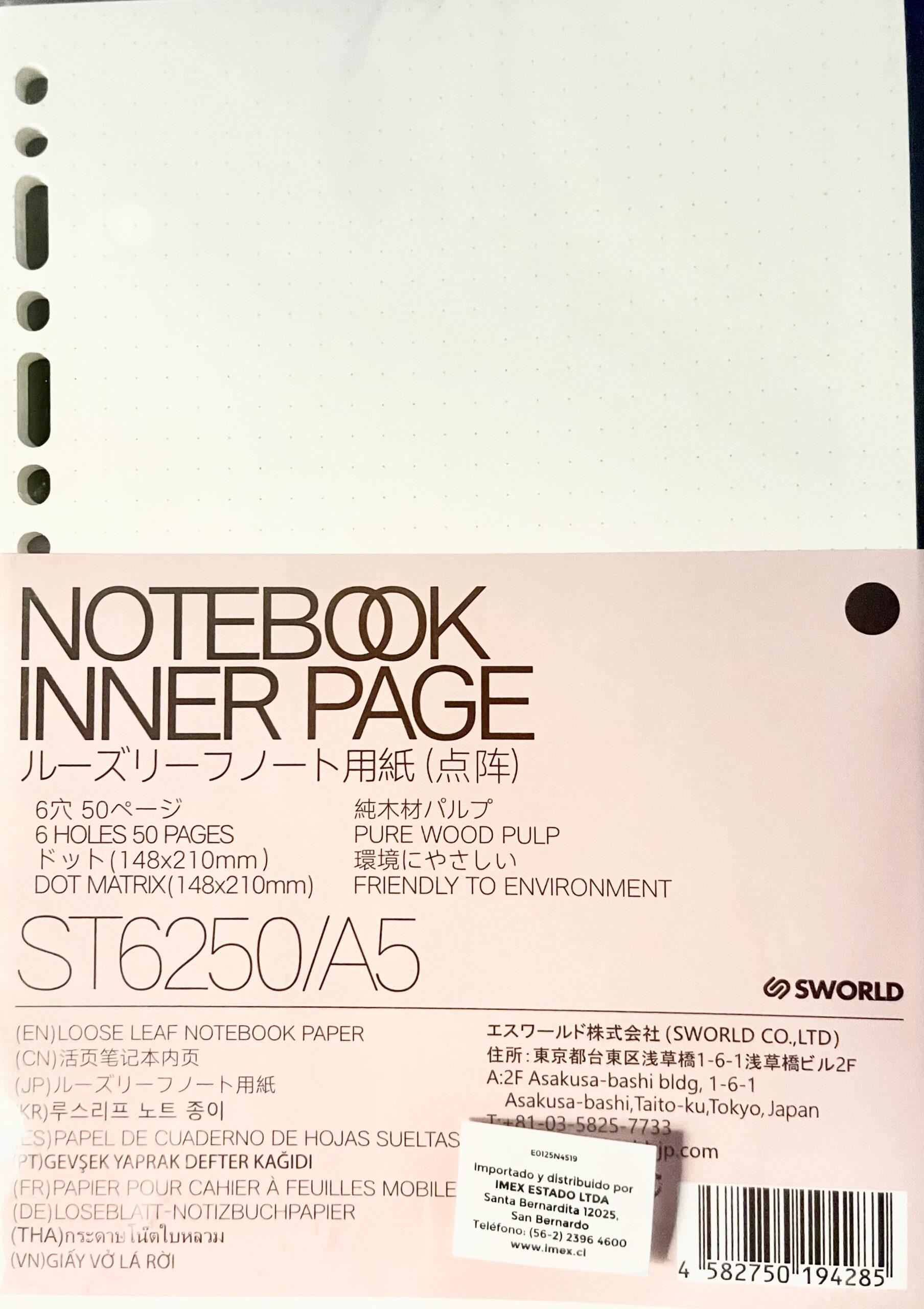 Hoja Repuesto A5 Diseño Punto 50 hojas Sworld