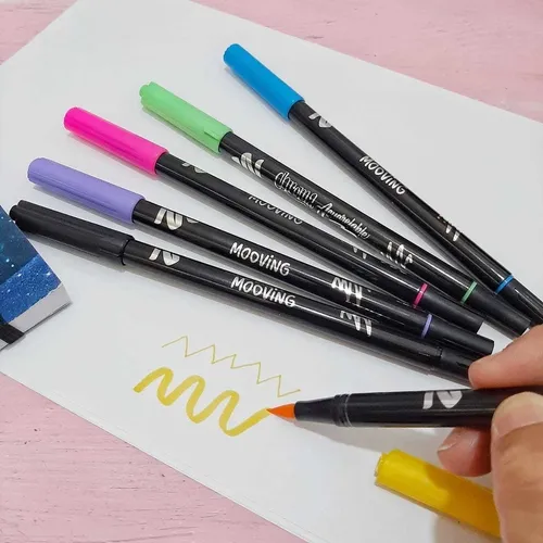 Set 6 Marcadores Brush Doble Punta Acuarelables Mooving - Imagen 2