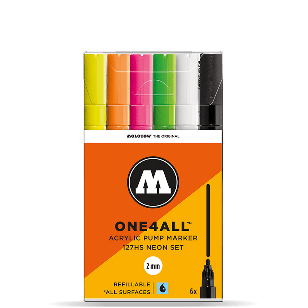 Acrylmarker One4All 127HS 2mm Etui Neon-Set 6 Stück